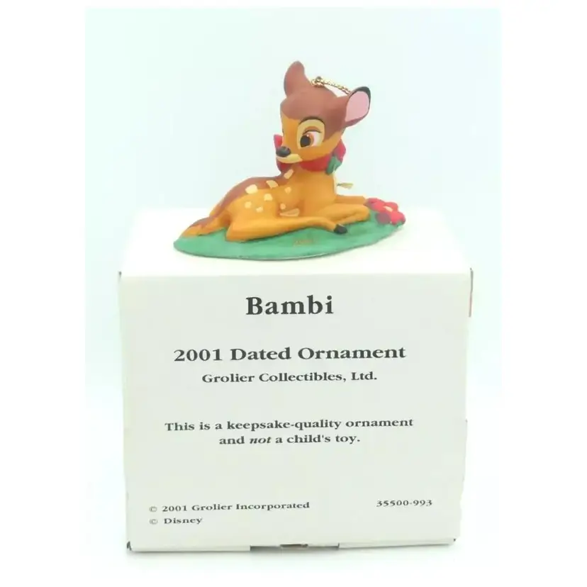 Grolier Disney Porcelain "Bambi" Dated Christmas Ornament 2001 NIB, VTG, Y2K