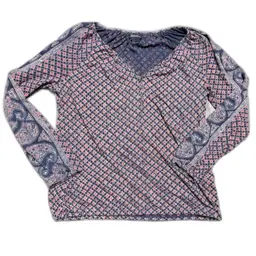 Lucky Brand Top L Blue Pink Floral Paisley Long Sleeve V-Neck Bohochic Casual