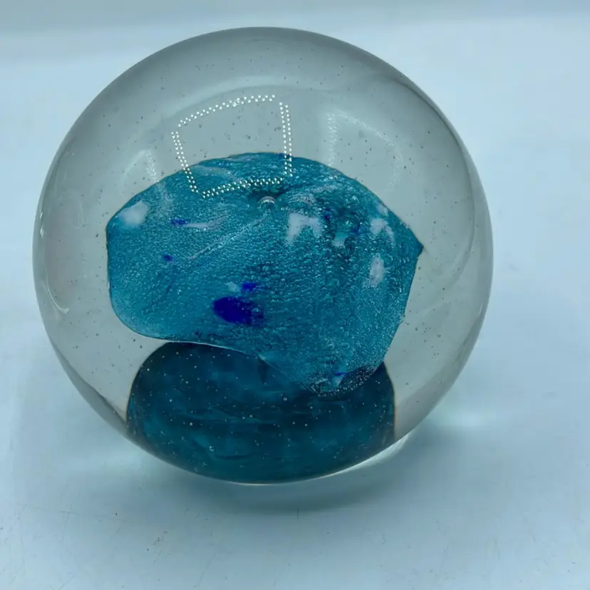 Clear Paper Weight With Blue Wave 2 1/2 Inches