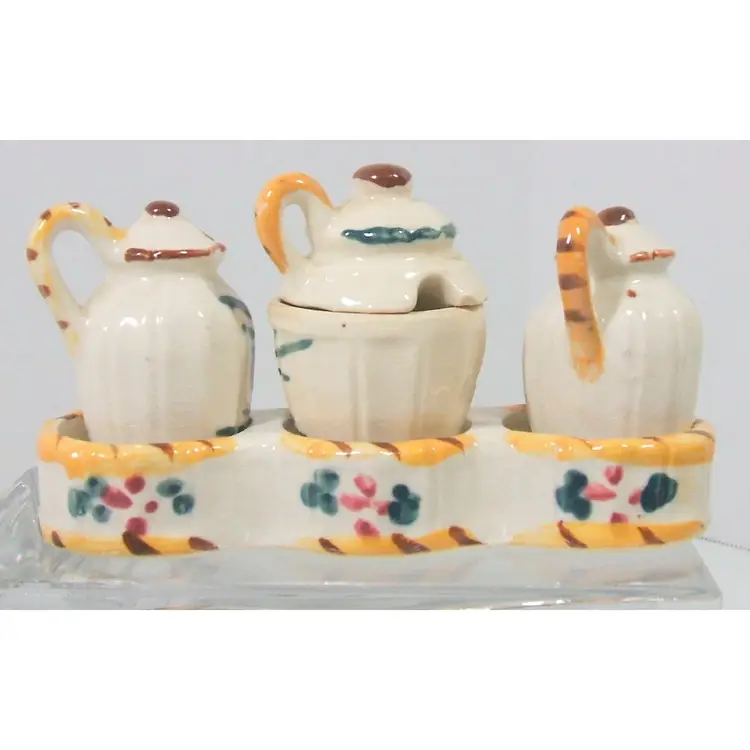 NASCO Pottery Vintage Salt, Pepper, Sugar/Spice Bowl in Tray Japan