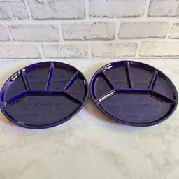 Pair Vintage Cobalt Blue Gerz Fondue Plates 60s W Germany Divided Tapas
