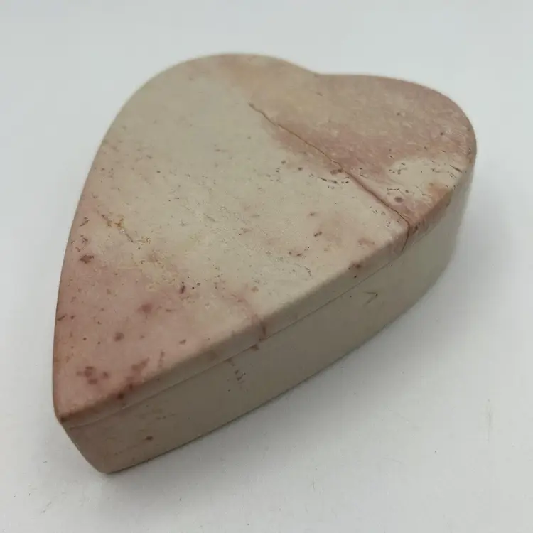 Heart Raspberry Alabaster Pink Trinket Jewelry Box Hand Carved Lid 5" Valentine