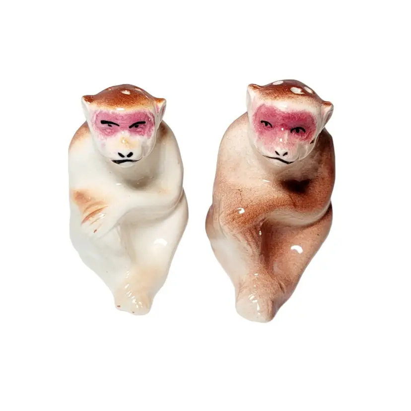 Vintage Occupied Japan Monkeys Salt and Pepper Shakers Kitchen Collectible 2.25"