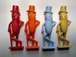 Mr. Peanut Planters Lot Of 4  Vintage Plastic Figure Whistles Red Orange Blue Tan