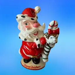 VTG KREISS Kitschy Winking Santa Claus Figurine Monkey Stocking, Japan