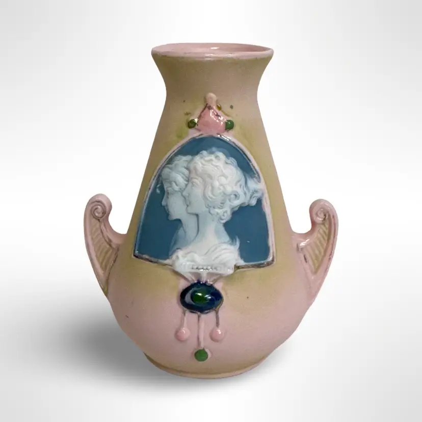 Antique Schafer & Vater Art Nouveau Pink Bisque Jasperware Cameo Vase