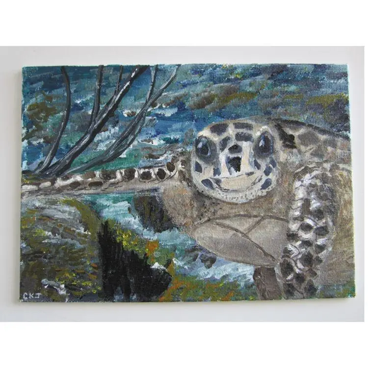 "Sea Turtle" mixed media painting - 5" x 7"