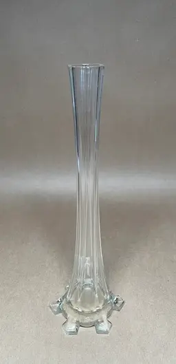 Clear Glass Bud "Eiffel Tower" Trumpet Vase Vintage