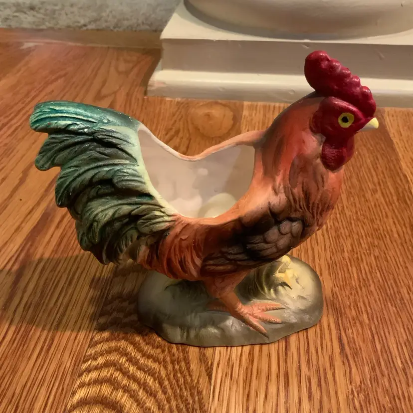 Enesco Rooster Trinket Dish Multi Color Vintage 