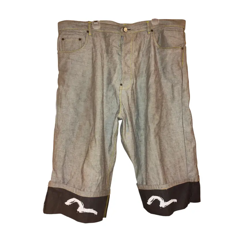 Vtg Evisu Genes No.2 Godhead Patch Denim Long Shorts Old Stock Sz.42