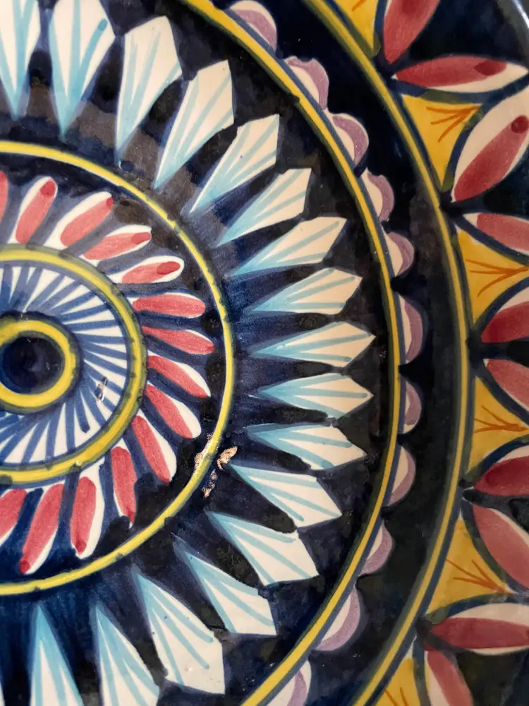 Blue/Pink/Yellow Handpainted Ceramic Bowl (Italy)