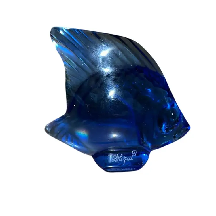 Lalique Crystal, France COBALT Blue Angel Fish Figurine, 2" Signed