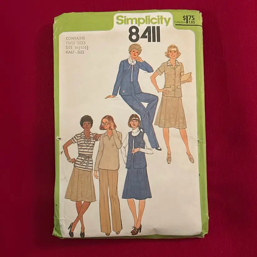 Vtg Simplicity Pattern 8411 Pants Shirt Skirts Jacket Sz 14-1/2 16-1/2 Uncut FF