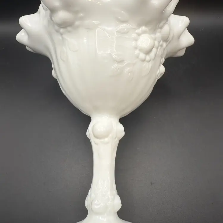 Fenton Cabbage Rose White Milk Glass Ruffled Pedestal Compote