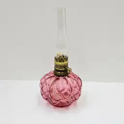 Vintage Fenton Cranberry Optic Quilted Melon Glass Miniature Oil Lamp