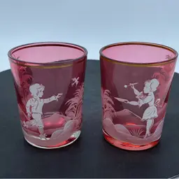 #0427 Mary Gregory cranberry glass tumbler Pair .