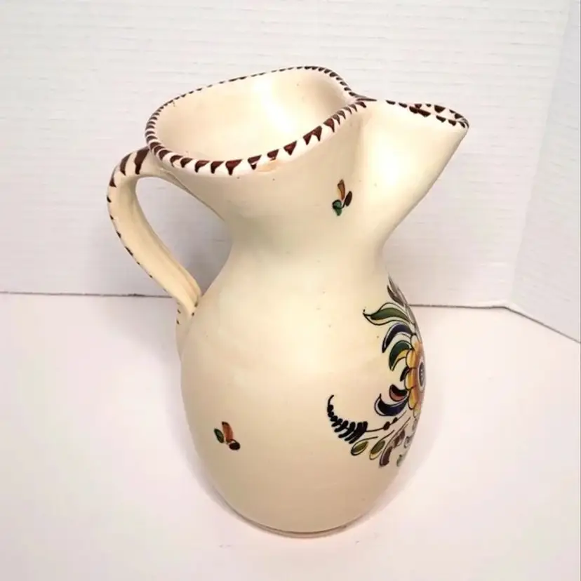 Spain Hand Painted Art Pottery Pitcher Jug Vase Signed S Toledo Vintage