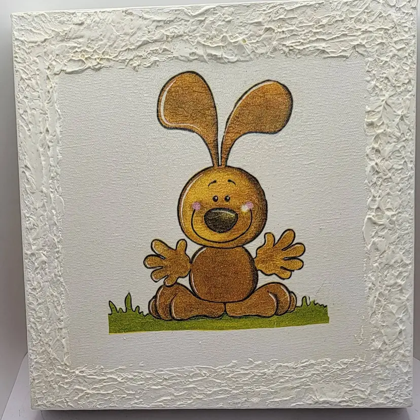 Cute Bunny Canvas Art with Textured Frame 8" x 8"