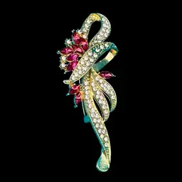 Gold-Tone Rhinestone & Pink Marquise Floral Brooch