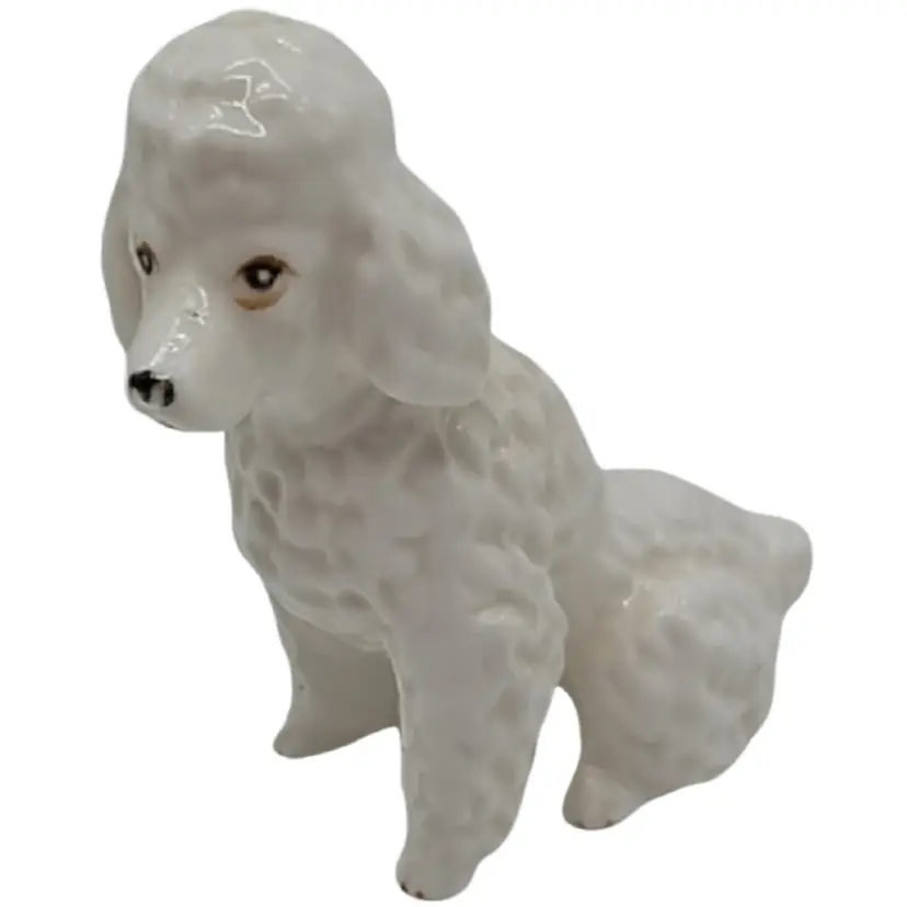 Poodle dog figurine white ceramic