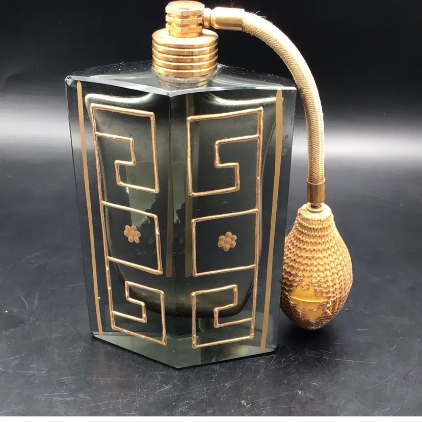 Smoky Crystal Perfume Bottle Greek Key Design
