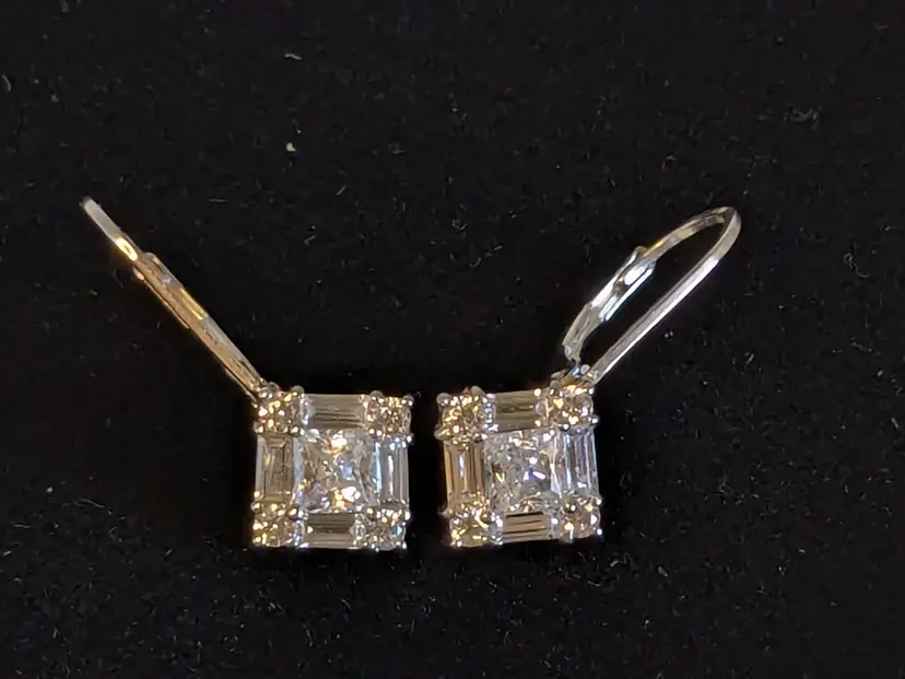 Silver 925 Asscher Cut CZ Drop Pierced Lever Back Earrings