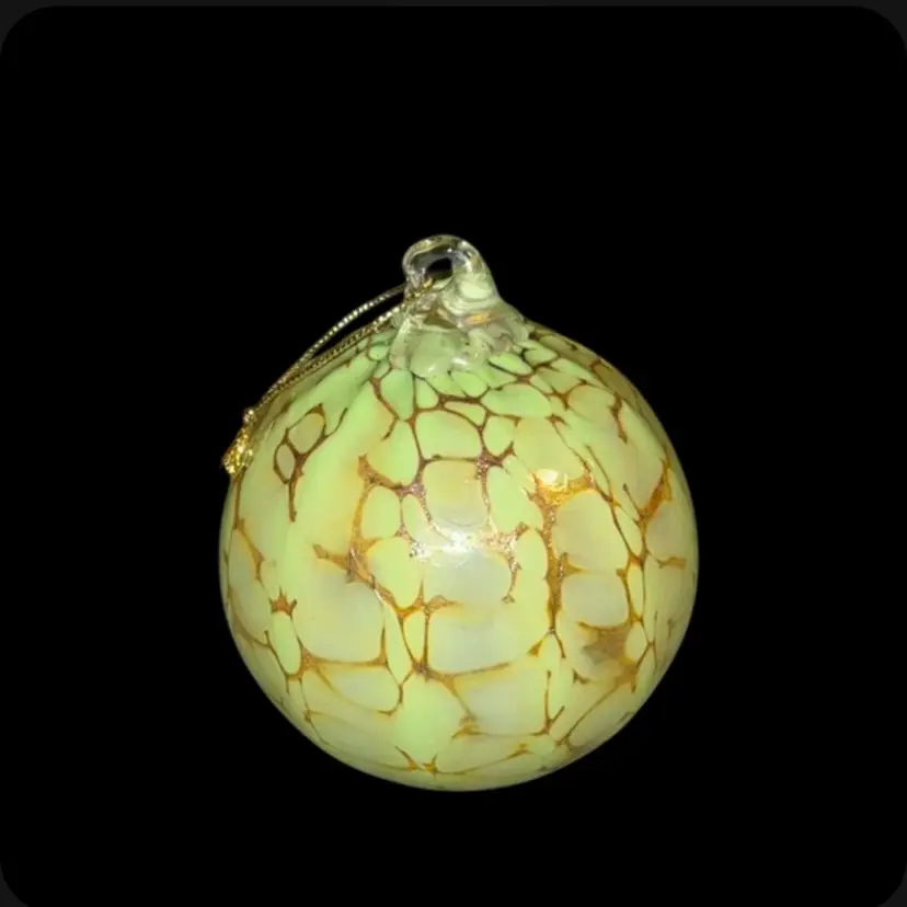 Hand blown Glass Ornament In Lime Green With Glass Hook ~ 4”