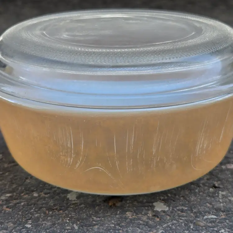 Fire King Baking Casserole #472 Lidded 8 oz Small Peach Luster Vintage with Condition Issues