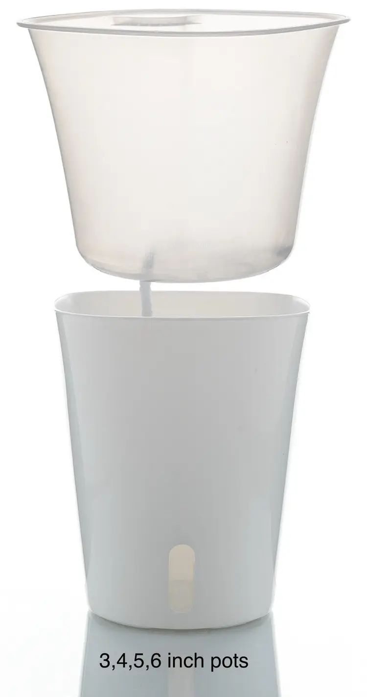 Self watering pots with clear inner pot