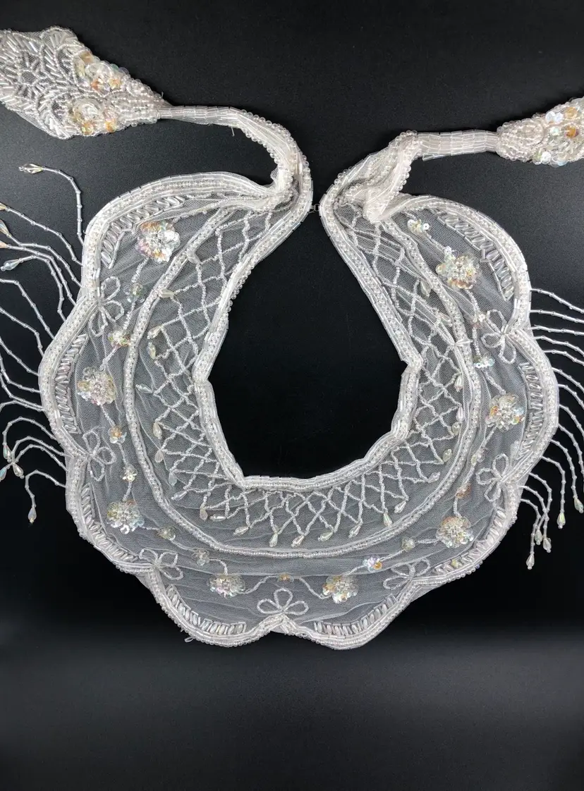 Vintage Beaded Sequined Lace Neck Wrap Collar Scarf