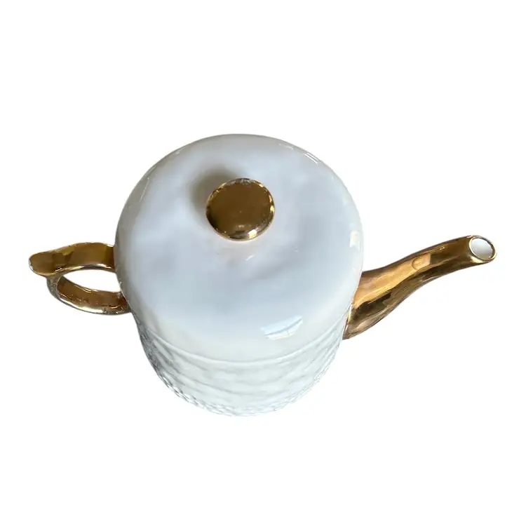 Anthropologie Small Gold And White Tea Pot