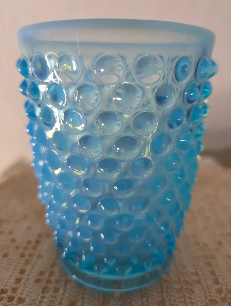 Fenton Blue Opalescent Hobnail Juice Cup