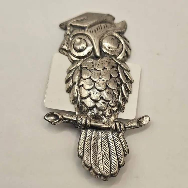 #106 Vintage Beau Sterling Silver Wise Owl Graduated Owl on BranchBrooch