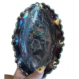 Fenton Amethyst Carnival Glass Poppy Flowers Oval Nut or Relish Dish