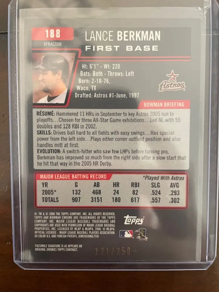 2006 Lance Berkman Bowman Chrome Xfractor #188 121/250