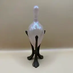 Deco Frosted Pink Glass Scavo Style With Brass Stand & Dauber 6.75”