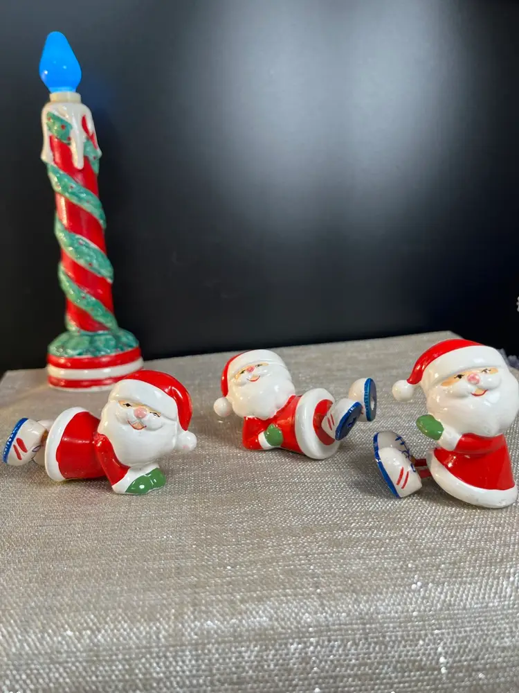 Trio of Enesco Santas w/ Tennis Shoes-Athletic lil' Cuties. Absolutely Adorable Expressions on Each!
