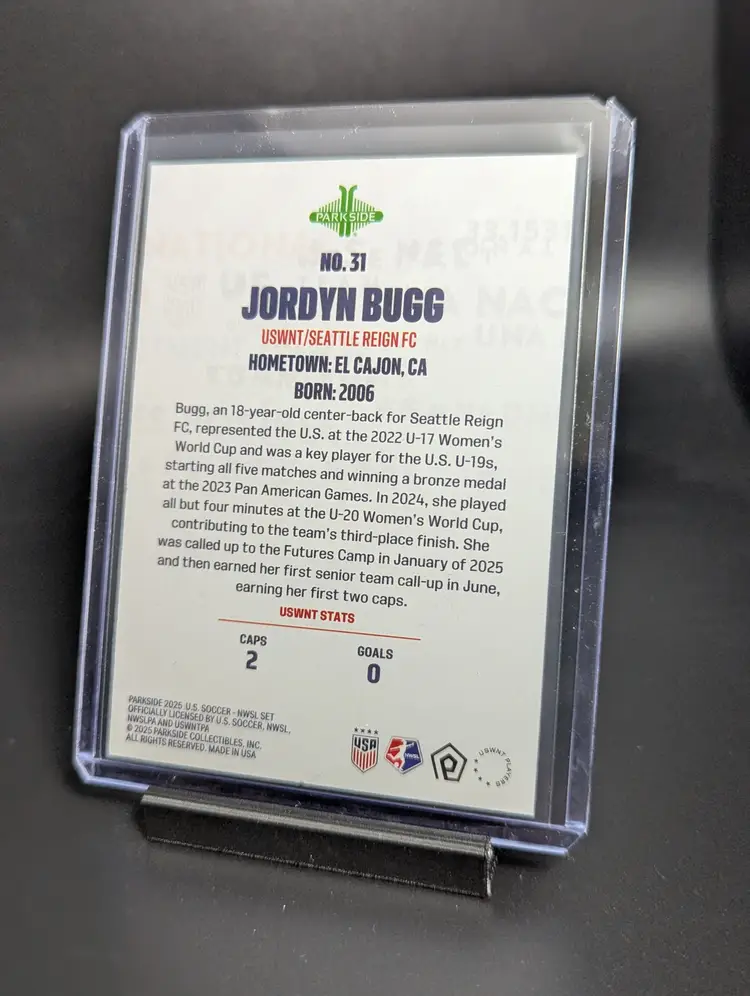 2025 Parkside NWSL/USWNT Club and Country Shimmer Foil Jordyn Bugg Seattle Reign