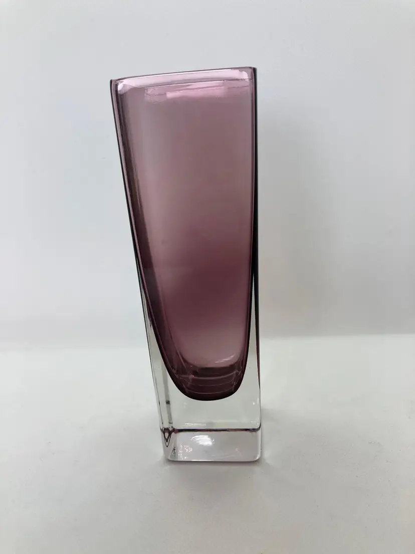 Aubergine square glass vase Vintage Scandinavian 1970s