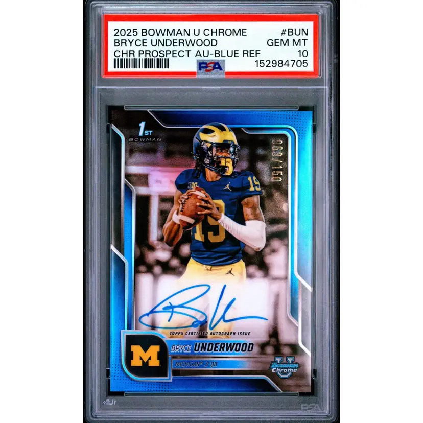 Bryce Underwood 1st Bowman Chrome Blue Refractor Auto PSA 10 Michigan Wolverines