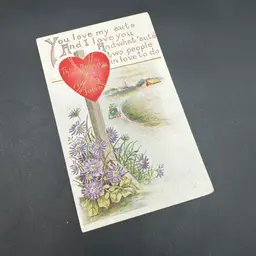 “You Love My Auto” Antique Red Heart Street Sign Valentine Postcard Postmarked 1909