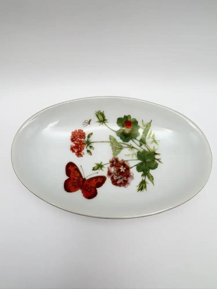 Vintage Porcelain Butterfly Pedestal Soap Down Daisy Floral Gold Trim