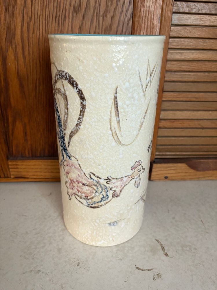 Large Dryden Rooster Hand Painted Vase Vessel