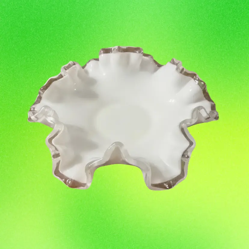 1950s Fenton Milk Glass Silver Crests Edge Bowl