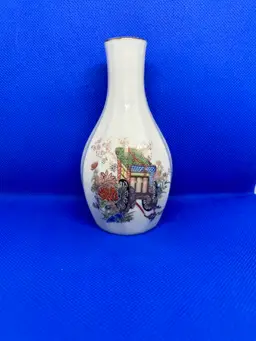 Vintage Japanese Satsuma Style Ceramic Vase with Hand-Painted Cart Motif