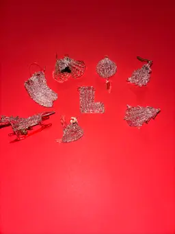 Vintage Spun Glass Sculptures Ornaments Bells, Ice Skates