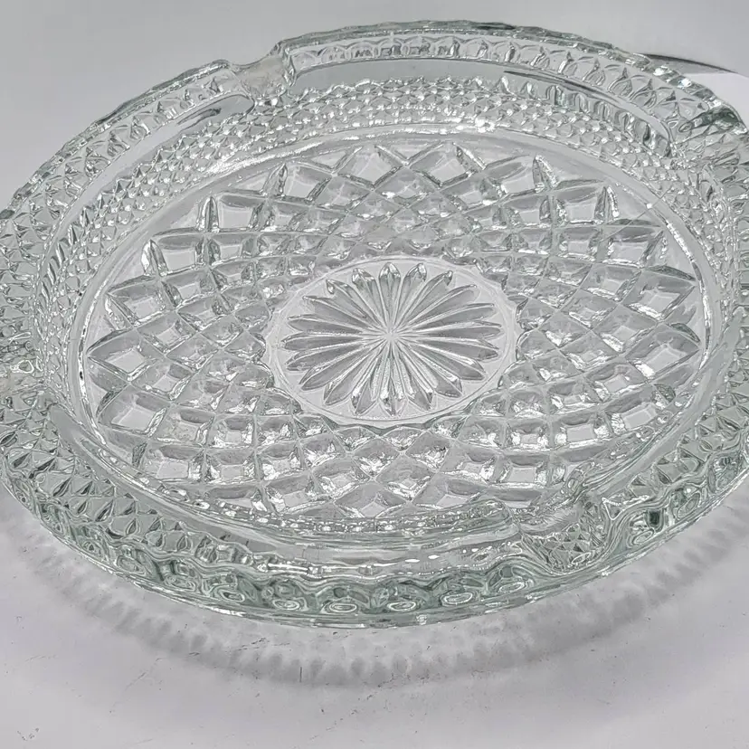Vintage Clear Glass Ashtray with Diamond Pattern - Anchor Hocking Wexford  8.5"