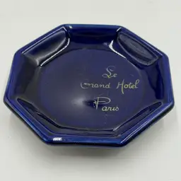 Le Grand Hotel Paris Cobalt Blue Porcelain Ashtray Catchall Trinket Vintage Dish