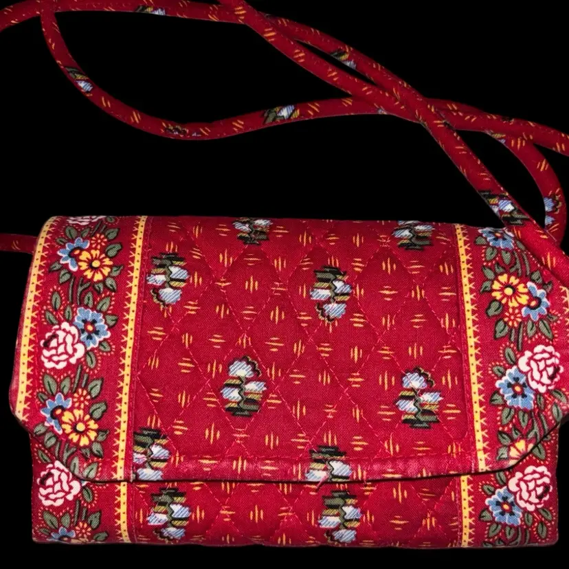 Vera Bradley Provincial Red Tri-Fold Quilted Floral Wallet/Crossbody