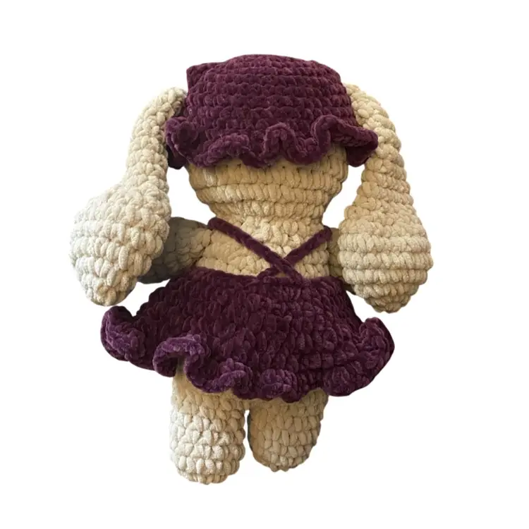 Handmade Crocheted Bunny in Dress with Hat - 12” X 8” X 4”